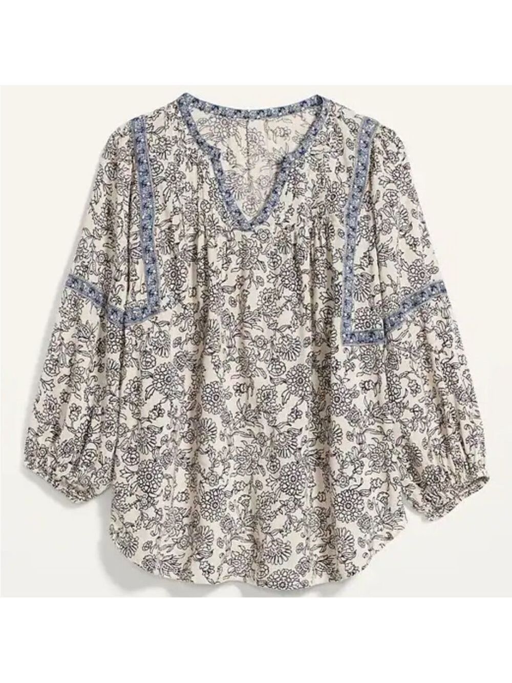 OVERSIZED FLORAL PRINT SPLIT NECK PLUS SIZE POET BLOUSE MILKMAID BOHO WOMENS XL